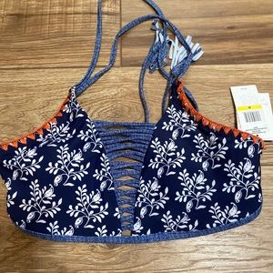 Jessica Simpson Navy Vine Bathing Suit Top Medium
